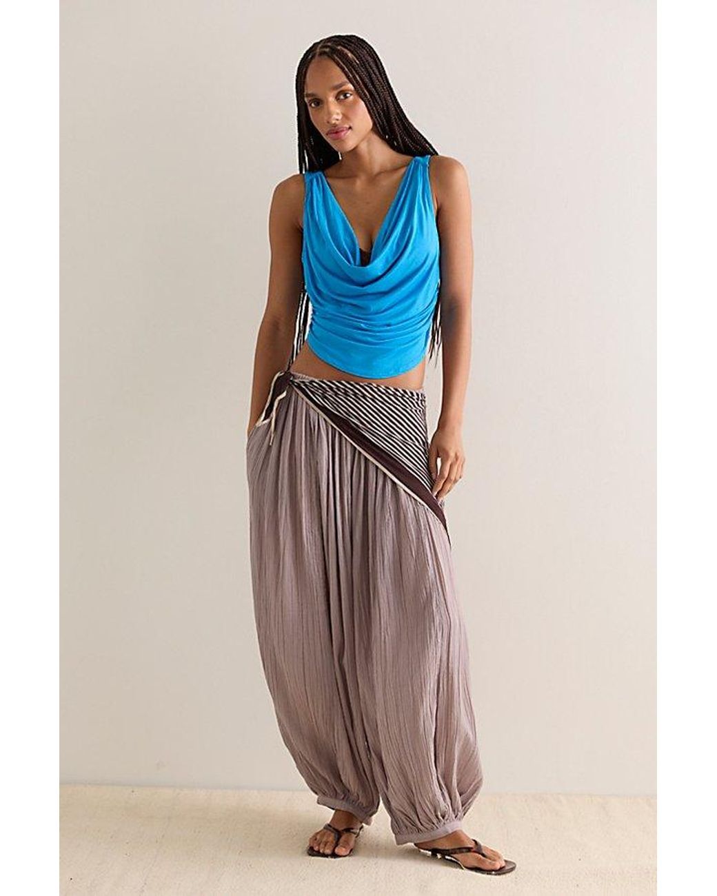 Free People Blue We'Re Going Out Cowl-Neck Cami