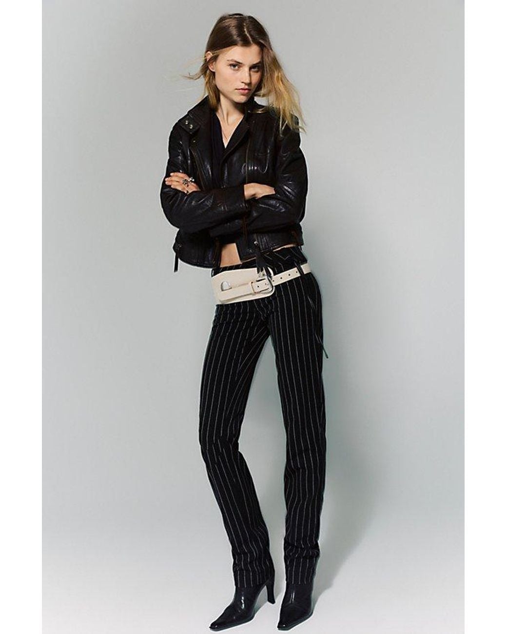 Free People Black Quinn Ultra Low-Rise Slim Trousers