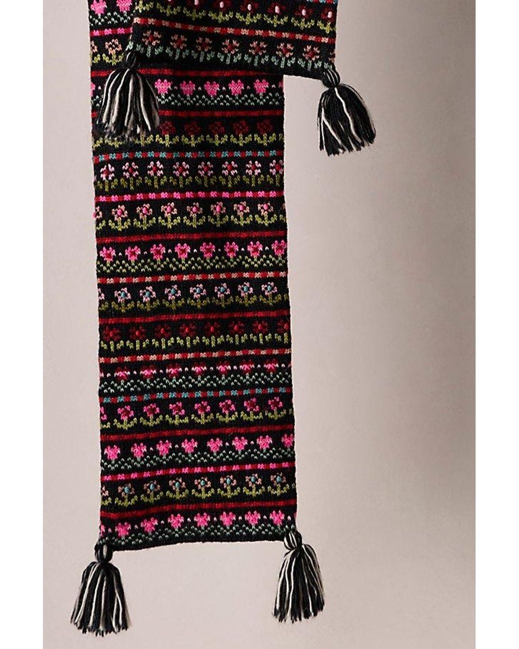French Knot Black Tulip Wool Scarf By