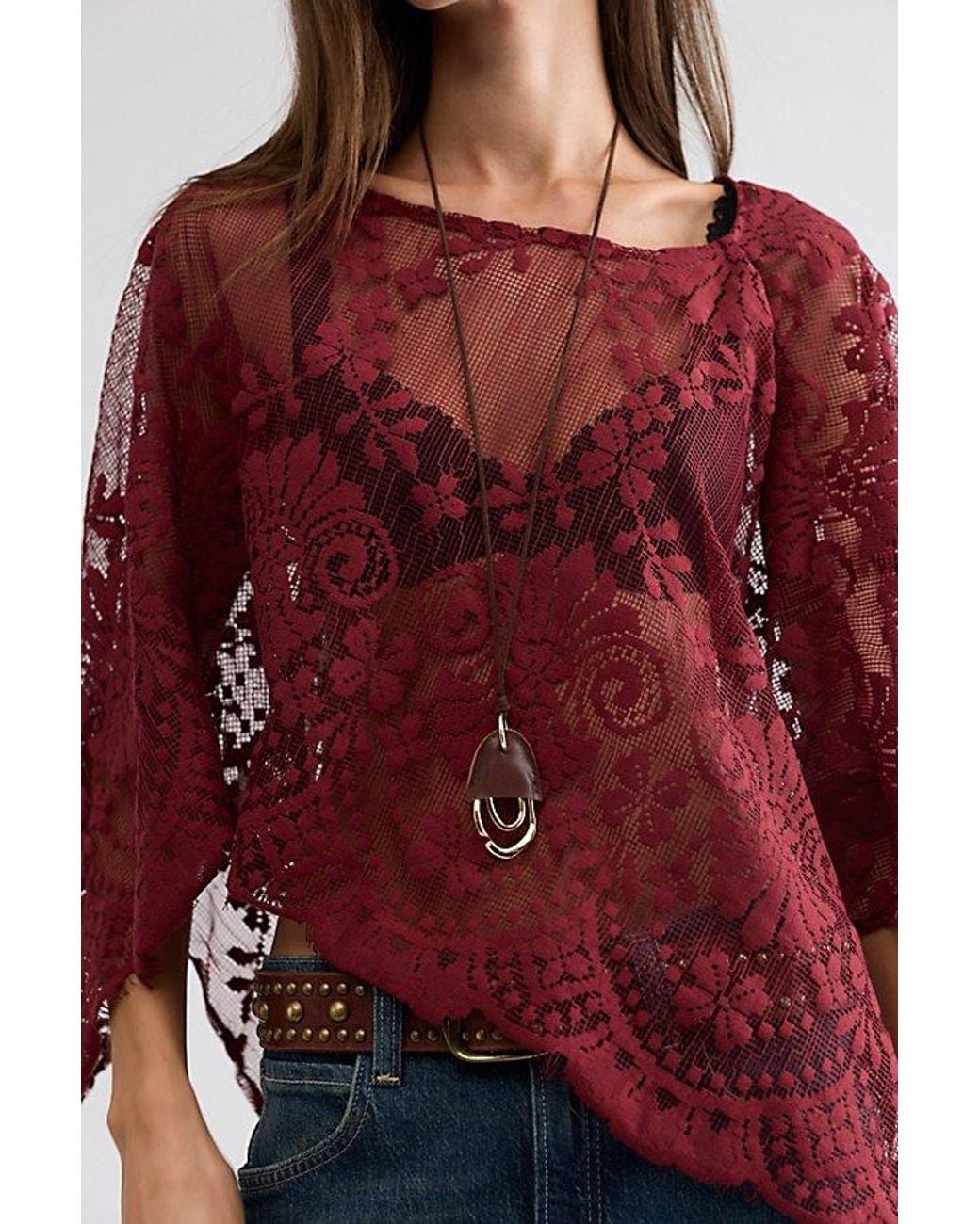 Free People Red Fp X Malai Lace Poncho Jacket