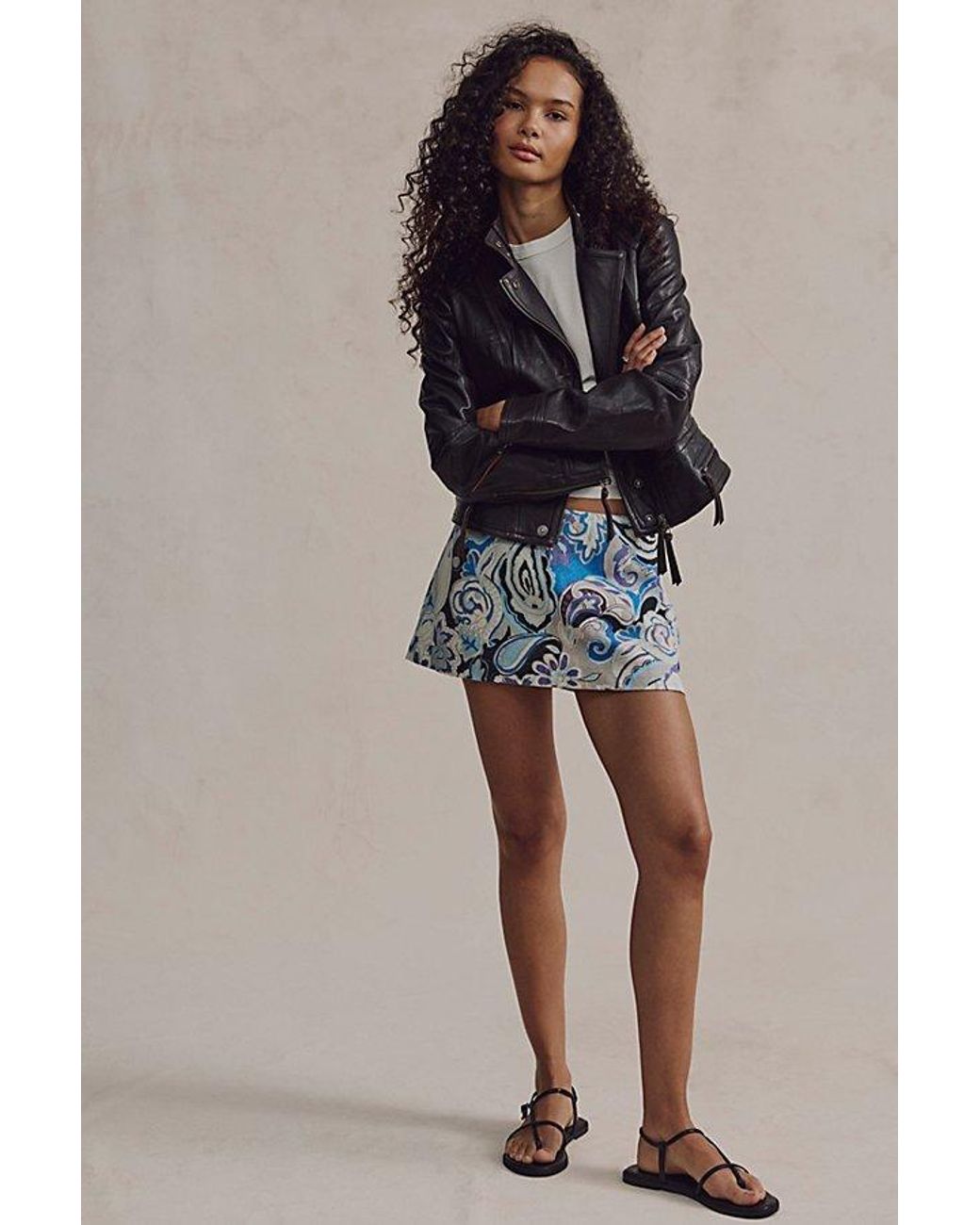 Free People Blue My Little Micro Mini Printed Skort