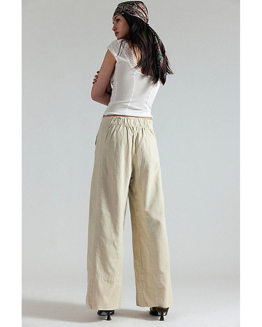 Free People Natural Day's End Linen Pull-On Pants