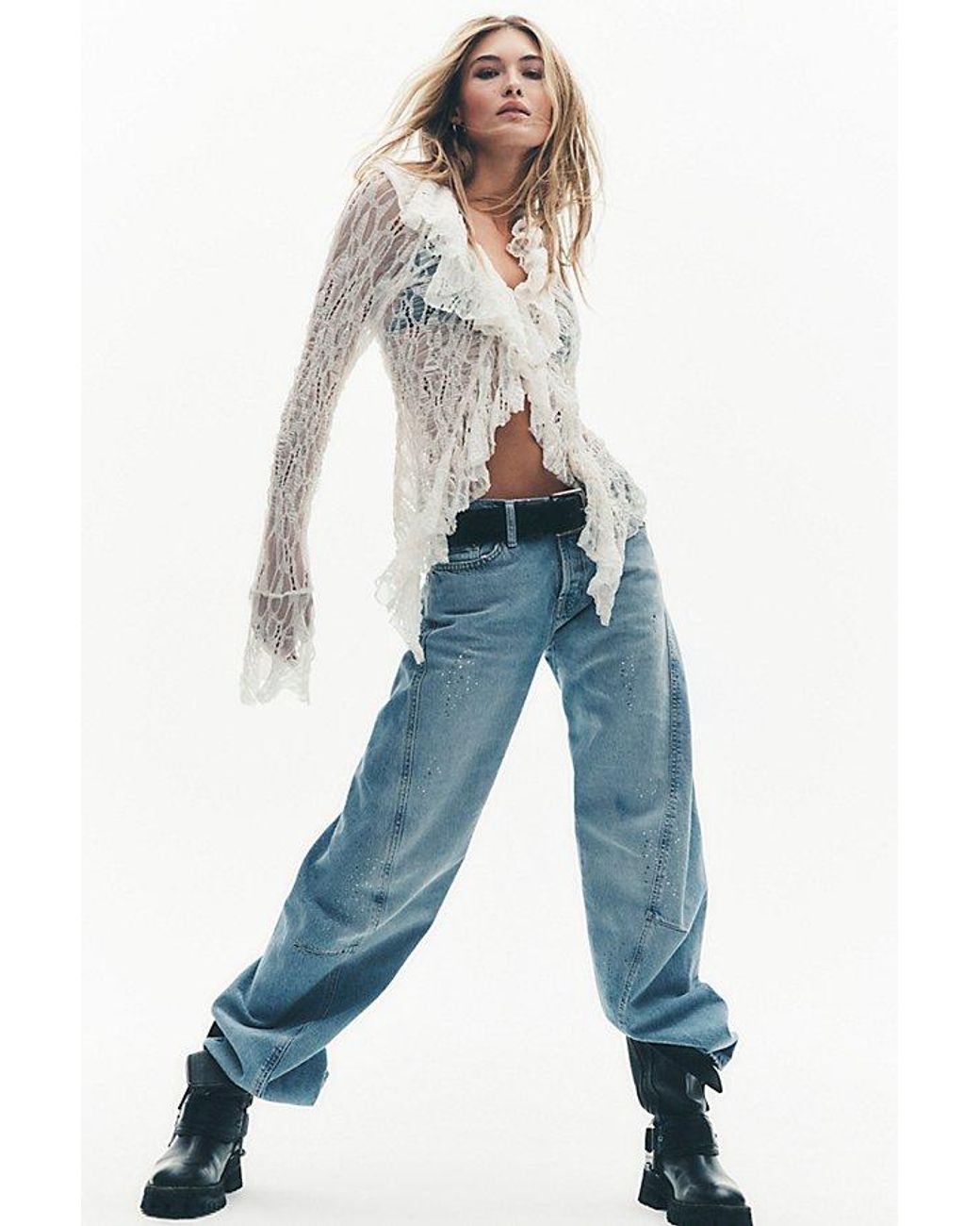 Free People Blue Fable Low-Rise Twisted Bowed Jeans