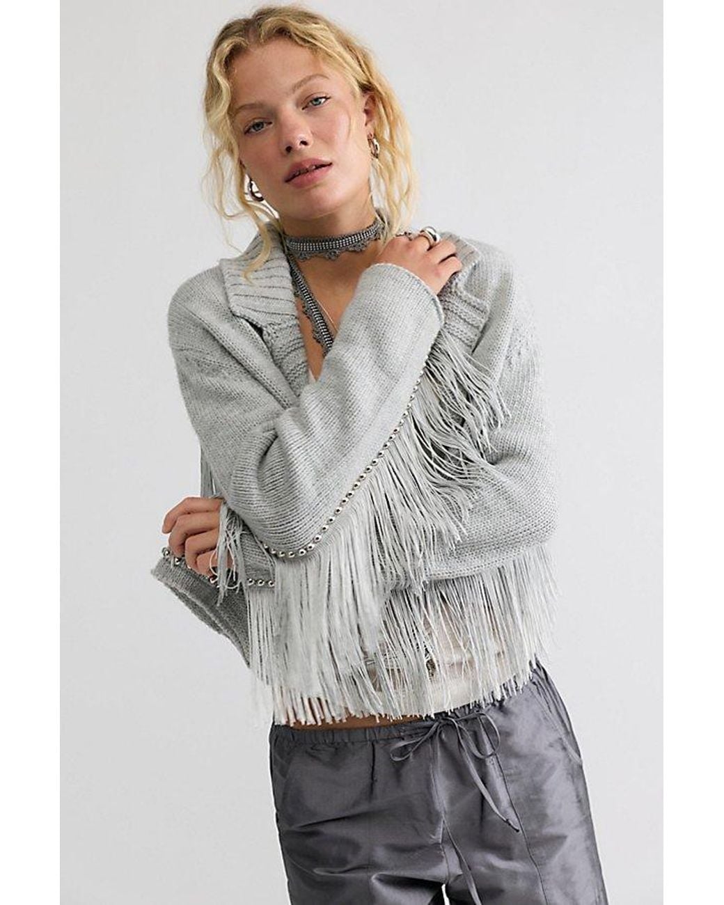 Urban Outfitters Gray Cropped Rodeo Trench Sweater