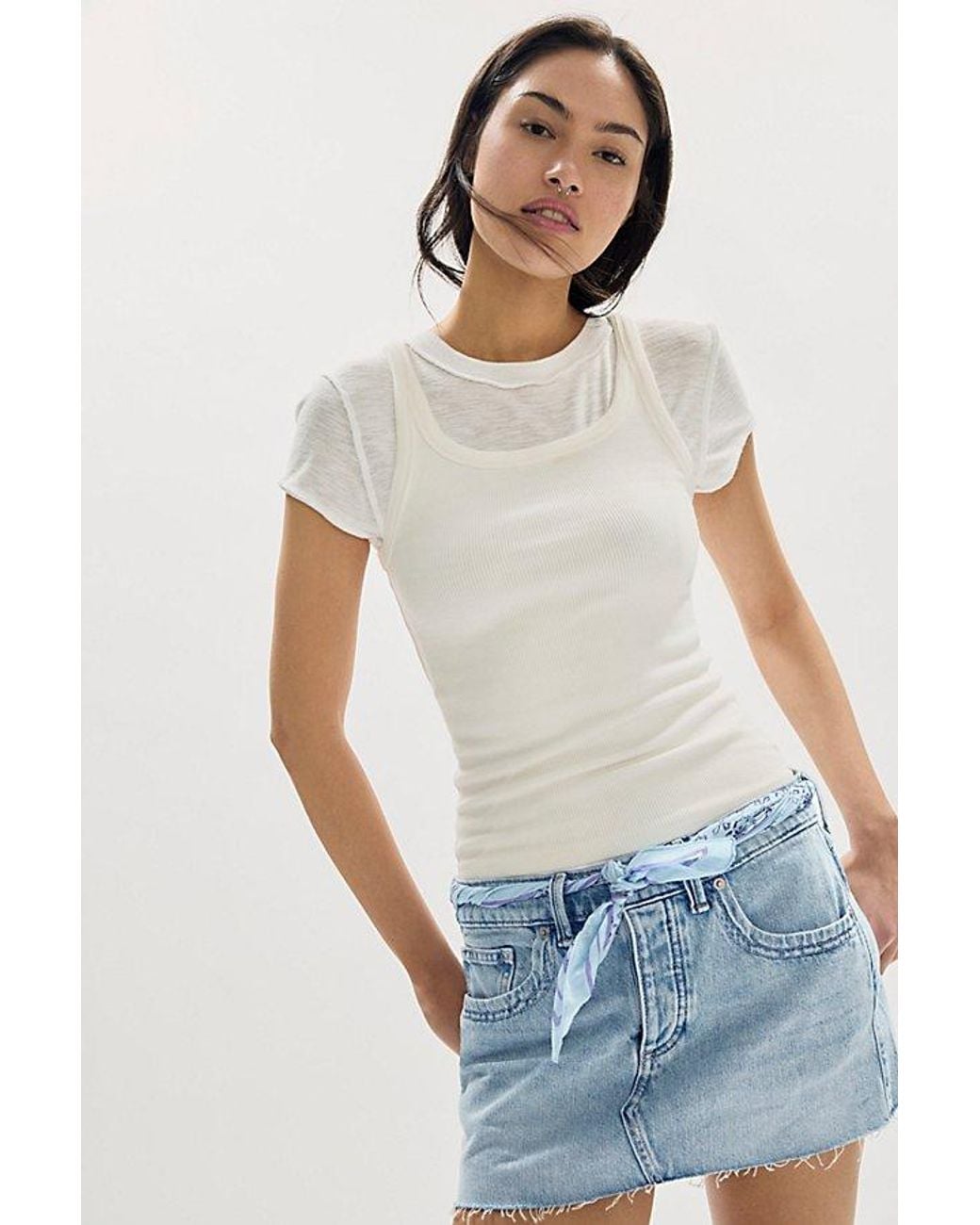 Free People Blue Lainey Low-Rise Mini Skirt