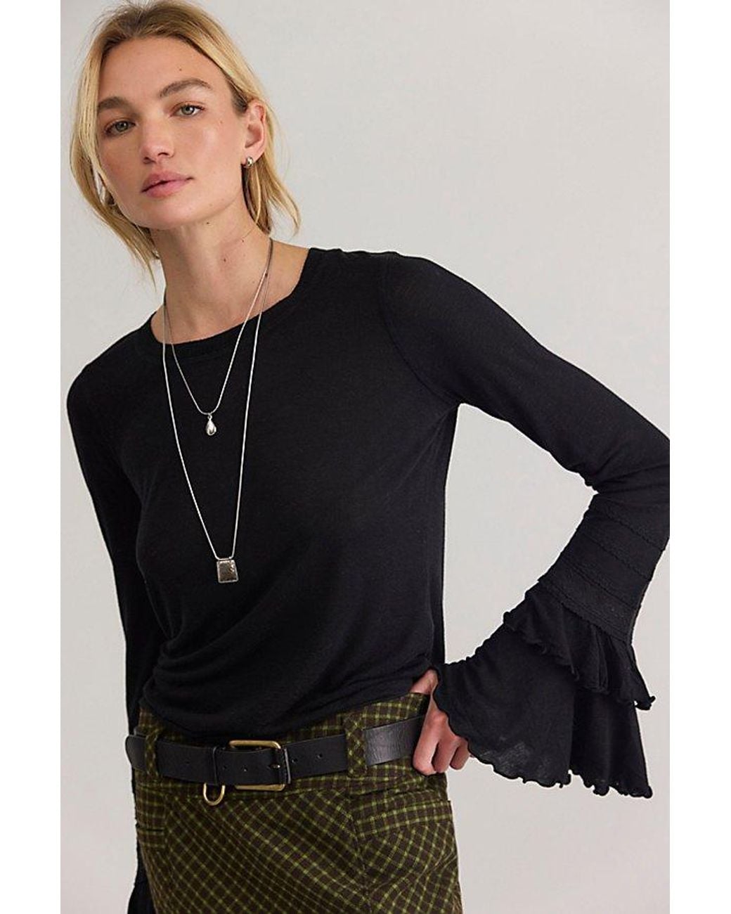 Free People Black Elisa Long Sleeve Top