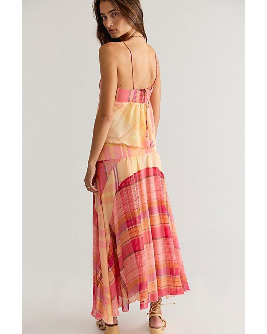 Free People Red Breezy Plaid Midi Skirt Set
