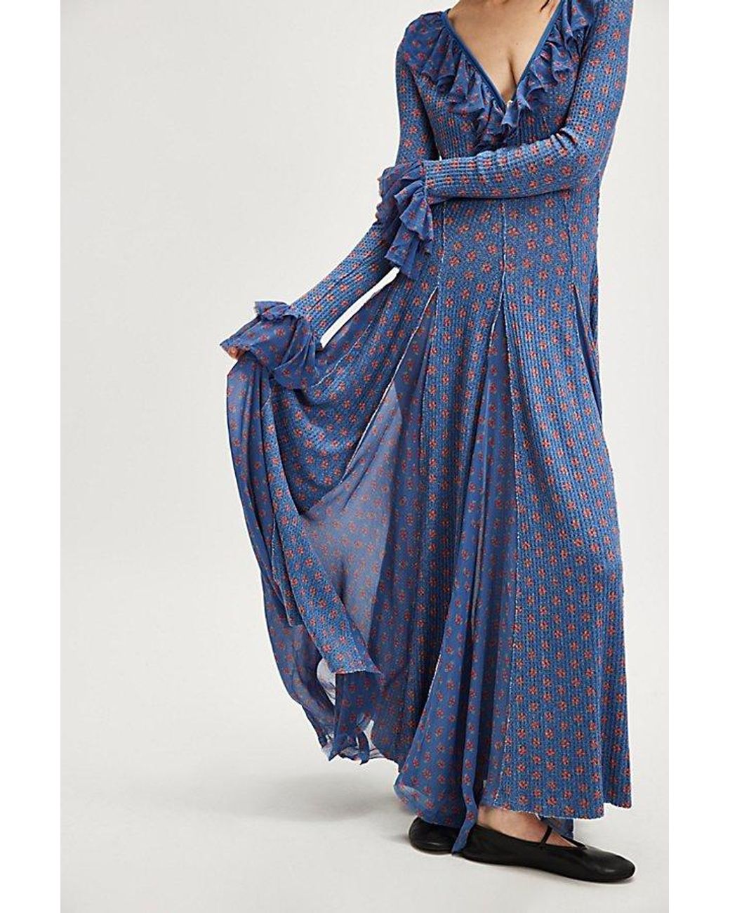 blue and white print maxi dress Blue and White floral Cotton Block Print Duster/Maxi Dress L/XL / Other