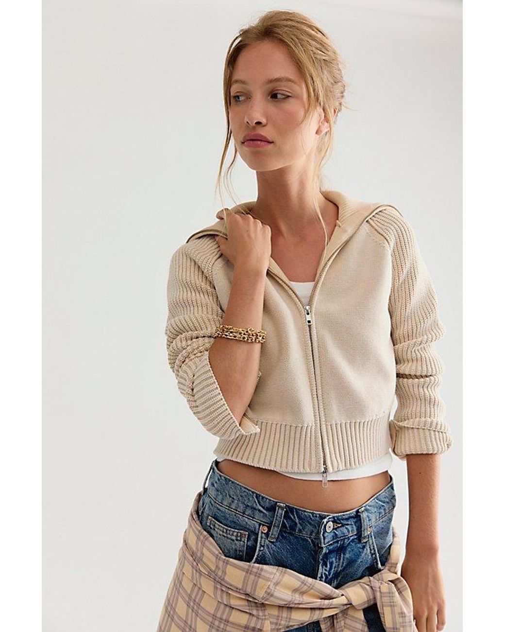 Free People Black Josephine Funnel-Neck Cardi