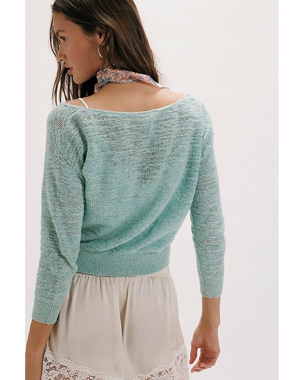 Free People Blue Soft Focus Fine Gauge Linen Pullover