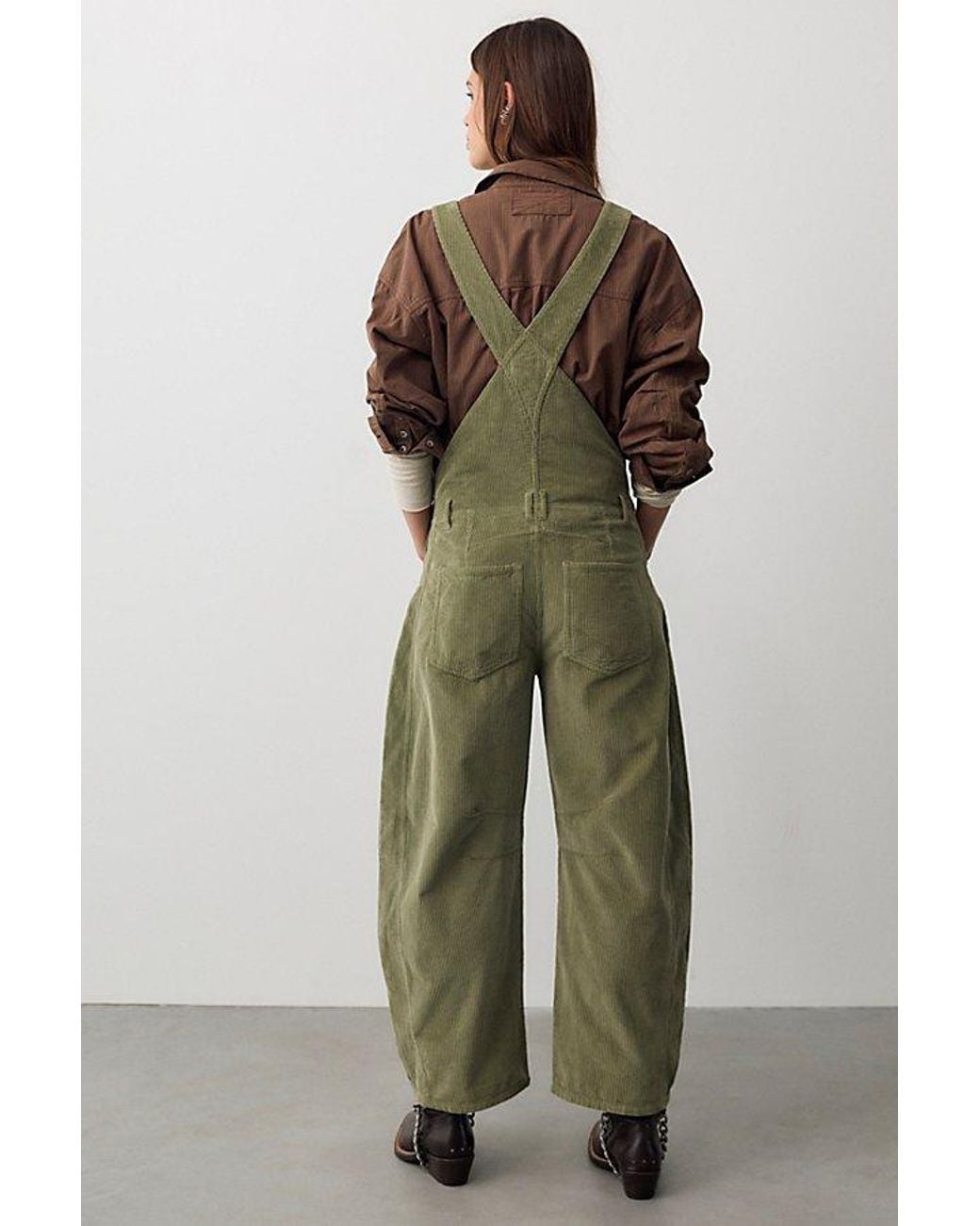 Free People Green Good Luck Cord Overalls