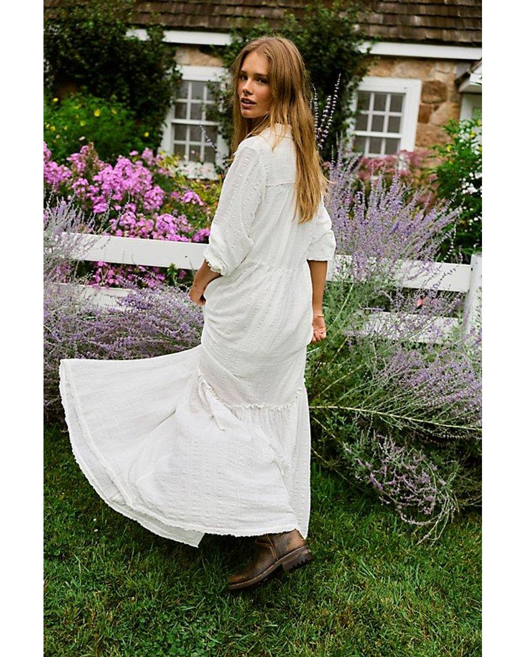 Free People Green Chasing Dawn Collared Maxi Shirtdress