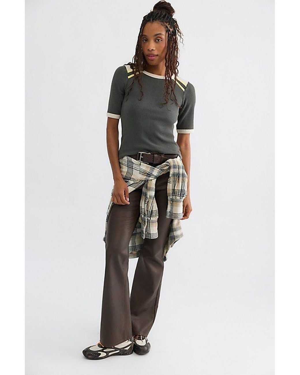 Free People Gray Stargazer Colorblock Three-Quarter Sleeve Tee