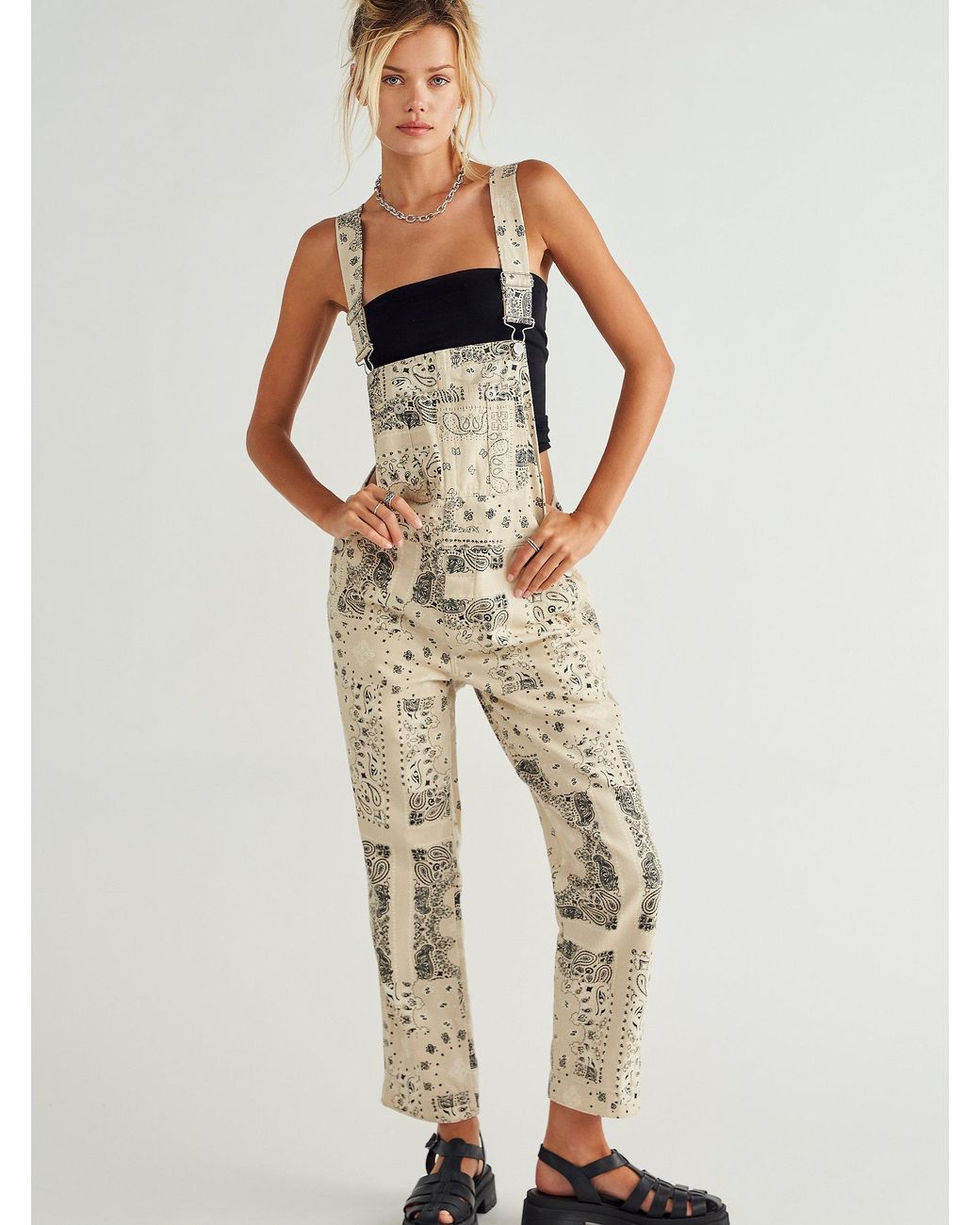 Free People The Boyfriend Printed Overall Lyst