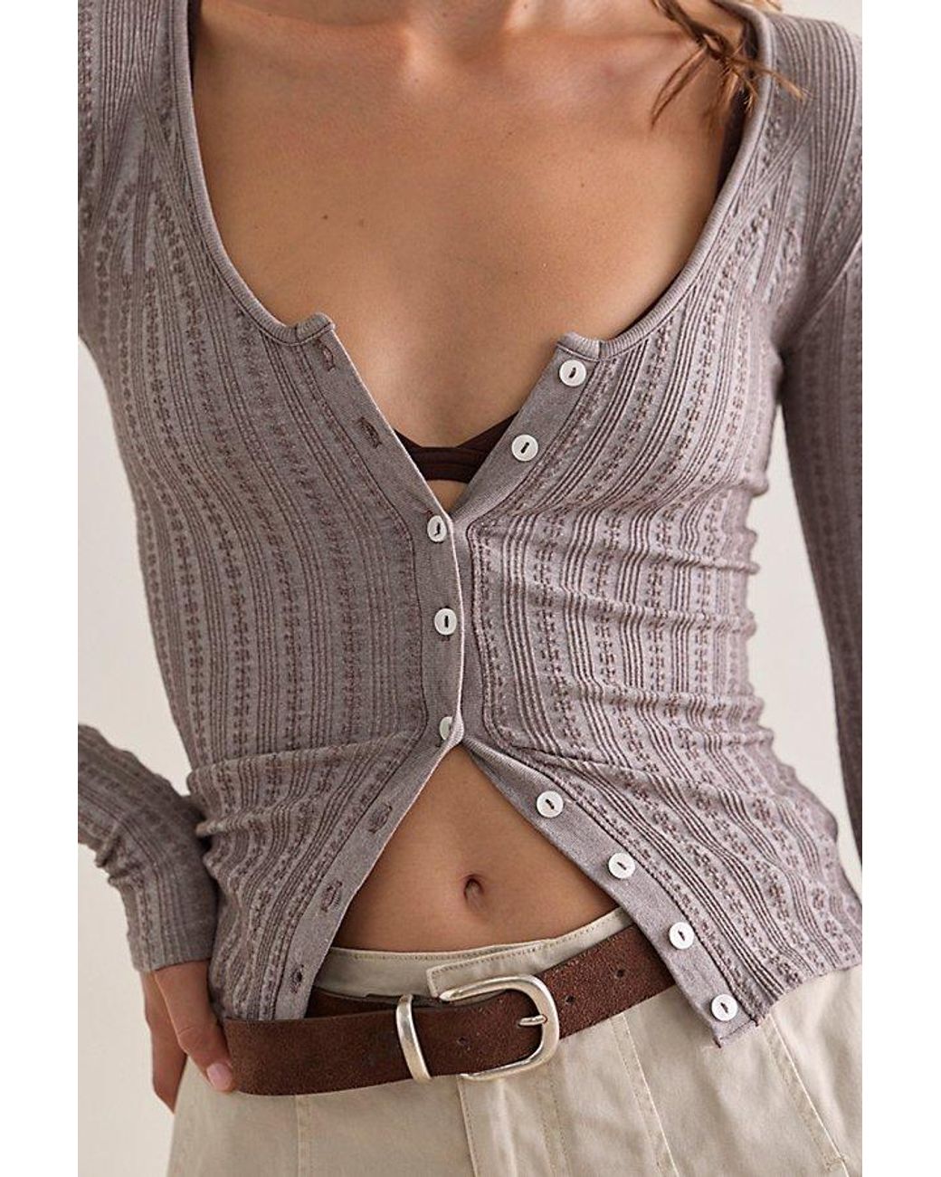 Intimately By Free People Brown So Soft Pointelle Cardi By