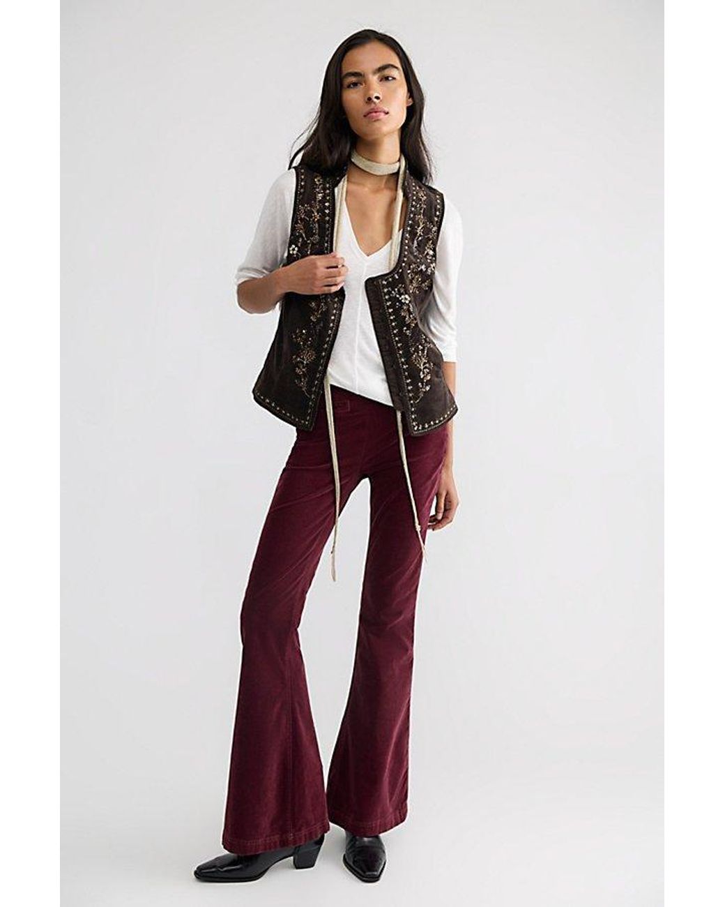 Free People White Veritas Embellished Velvet Vest Jacket
