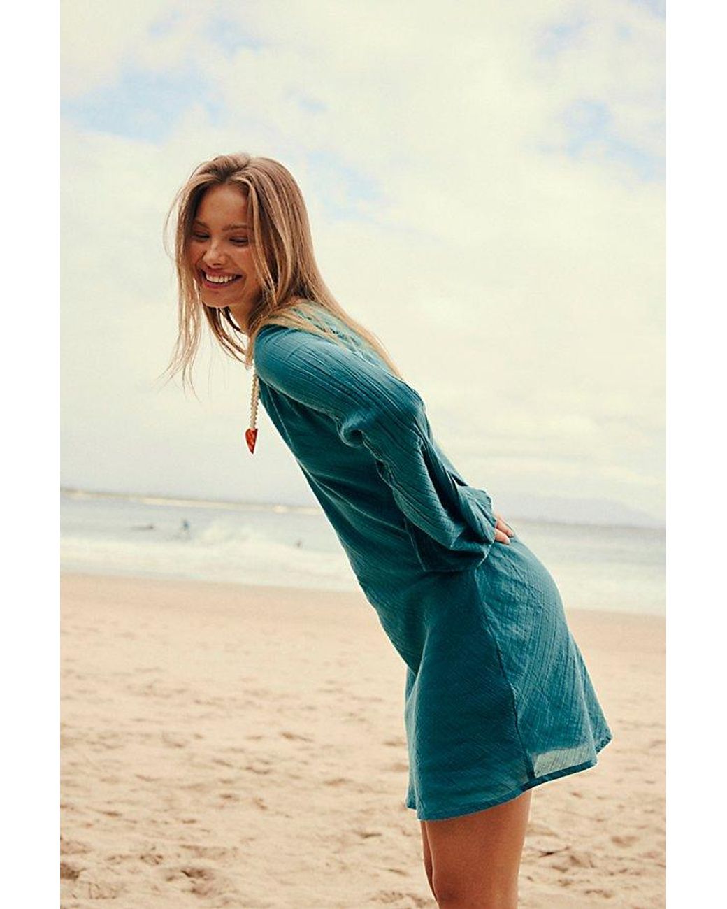 free-est Blue Sunstare Solid Mini Dress By