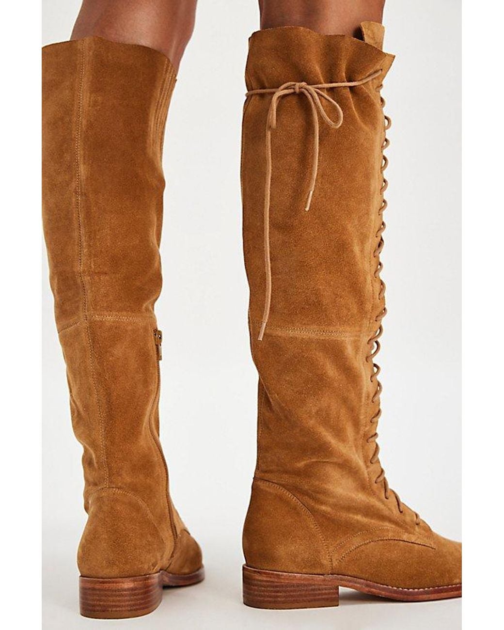 Free People Brown Davey Over-The-Knee Lace-Up Boots Shoe