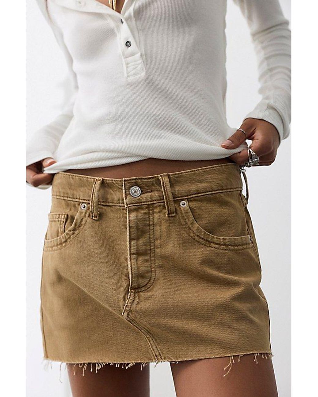 Free People White Lainey Low-Rise Mini Skirt