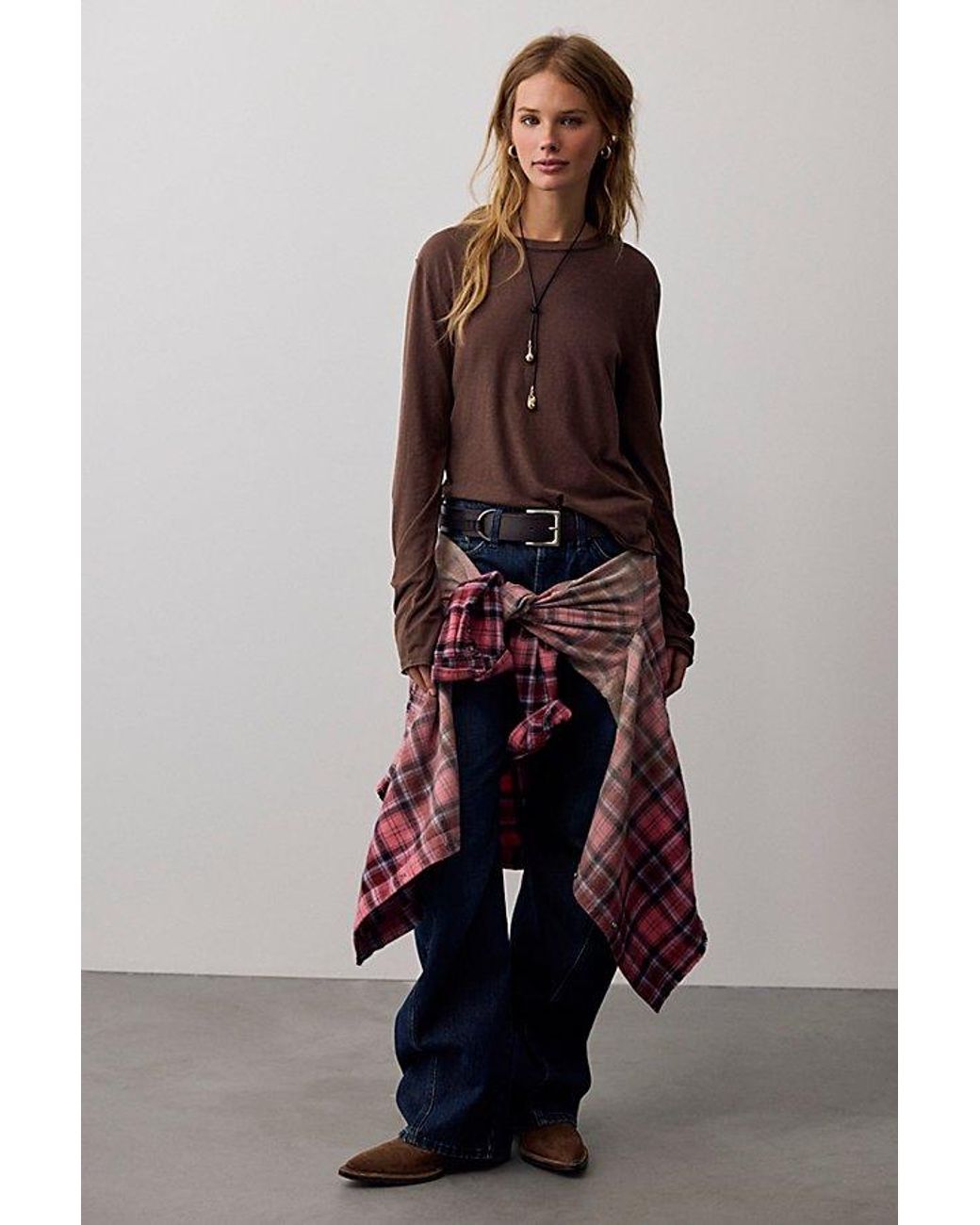Free People Brown Nova Long-Sleeve Tee