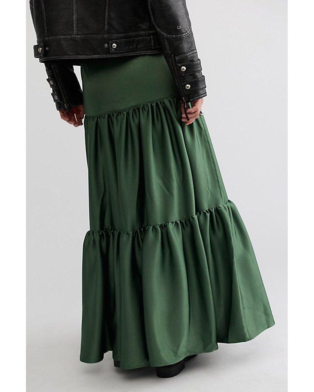 Free People Green Juliette Satin Maxi Skirt