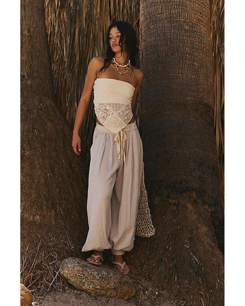 free-est Gray Sandshell Linen Volare Balloon Pants By