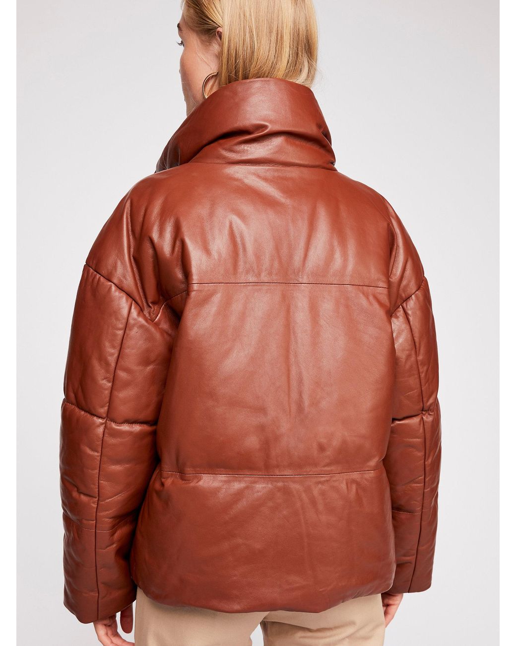 Free People Leather Puffer Jacket in Brown | Lyst