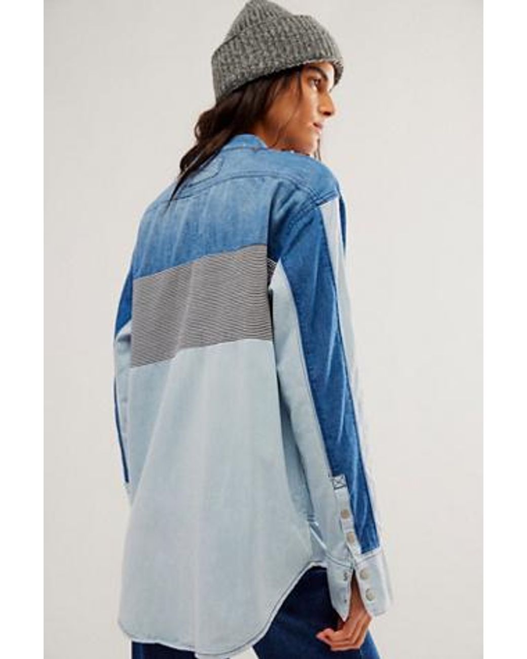 Free People Moto Colorblock Shirt At Free People In Blue Combo