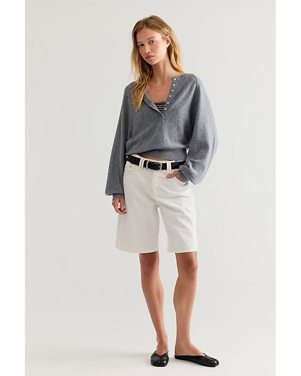 Free People Gray Porta Cashmere Henley Sweater