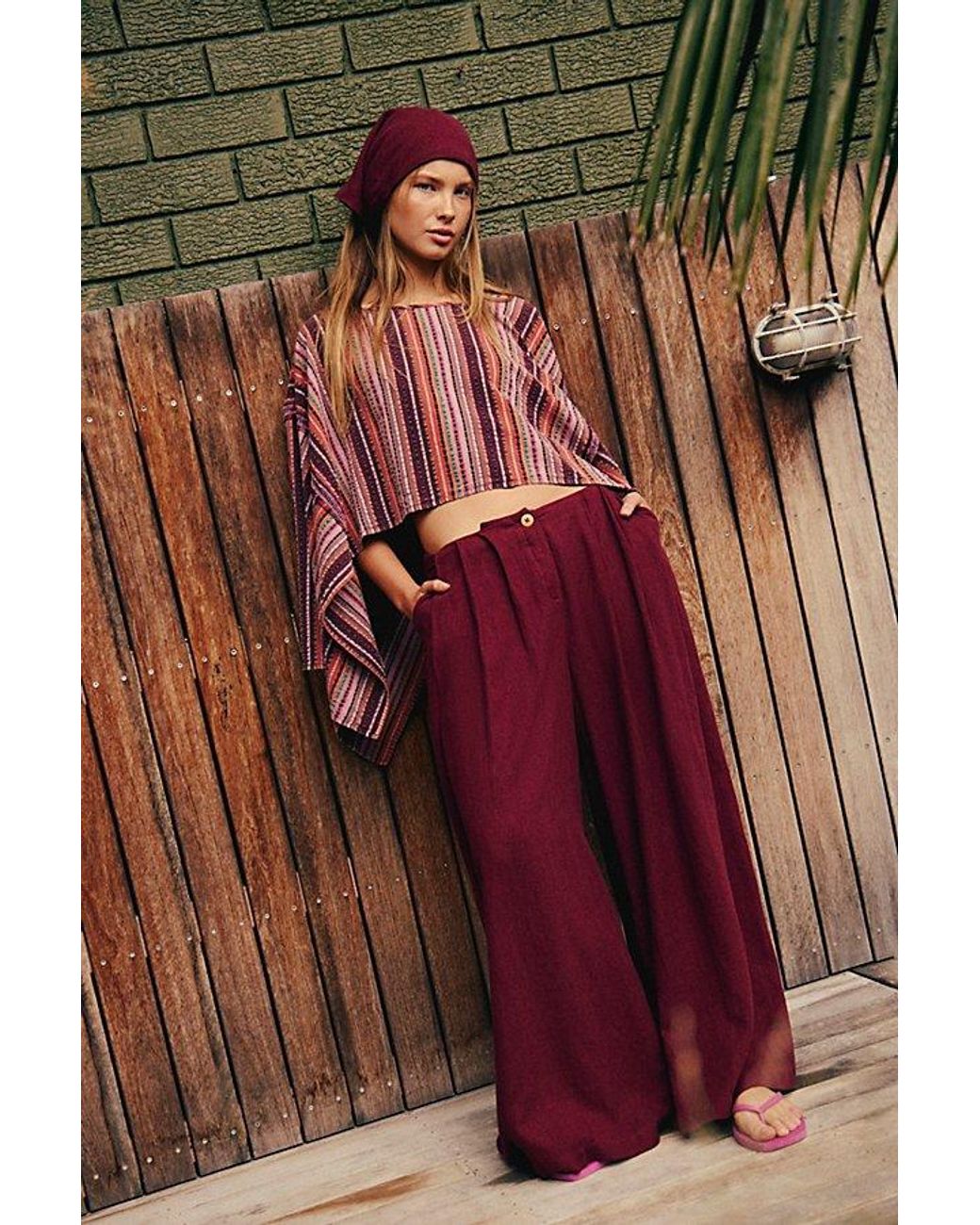 free-est Red Sandshell Linen Priya Sarong Pants By