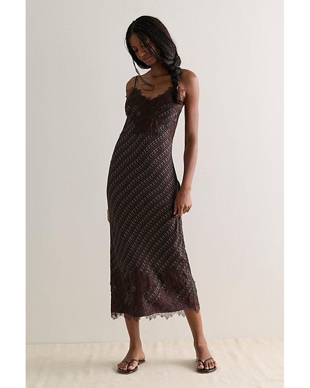 Intimately By Free People Black Check Me Out Column Slip Dress By