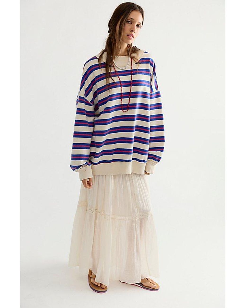 Free People Blue Palm Springs Striped Pullover By