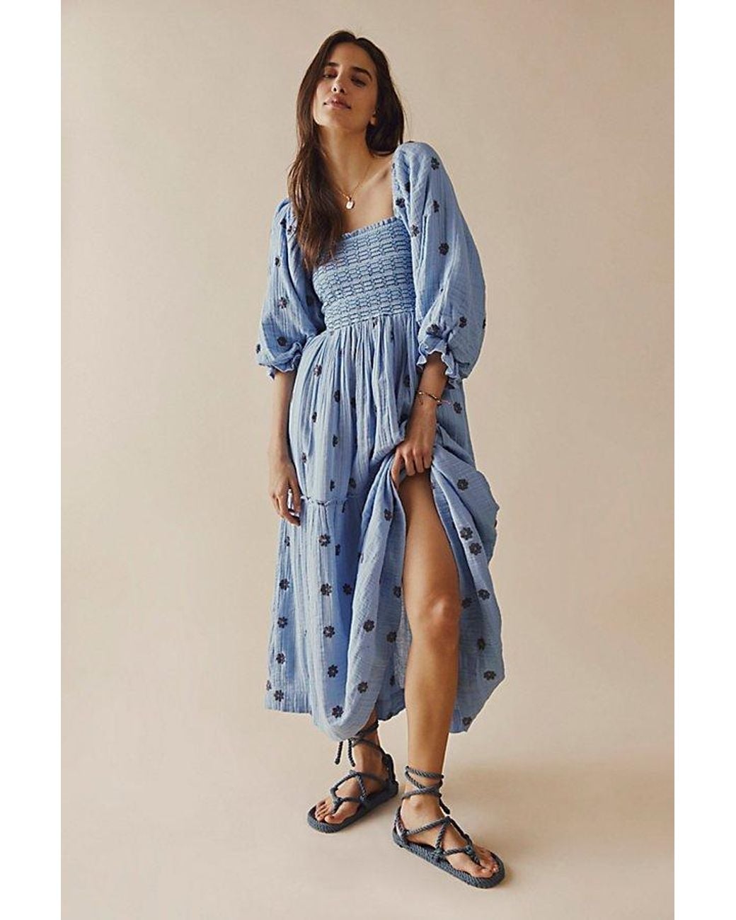 Free People Blue Dahlia Embroidered Maxi Dress