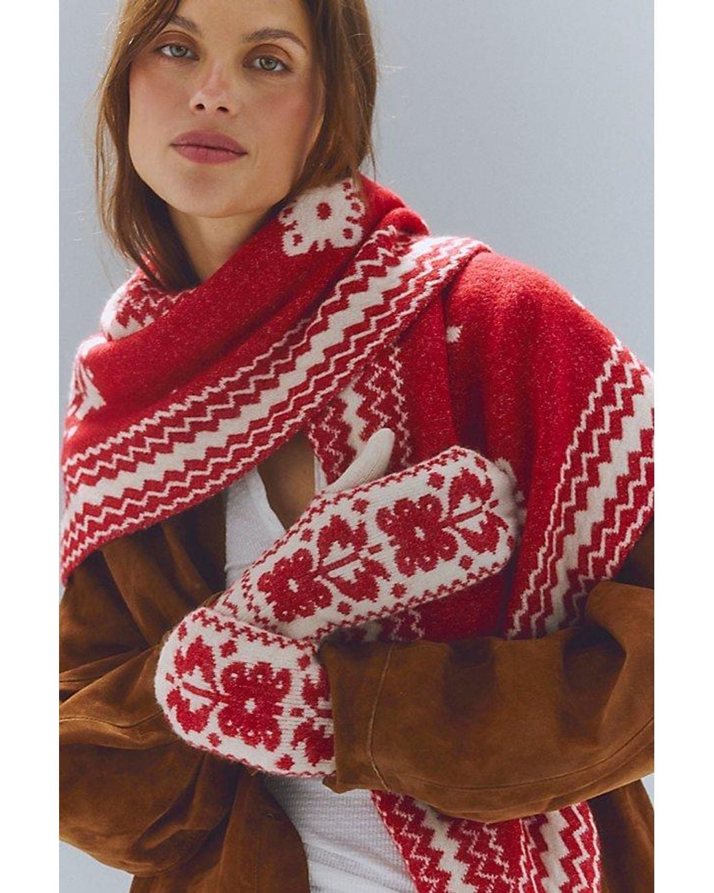 Free People Red Folk Mittens