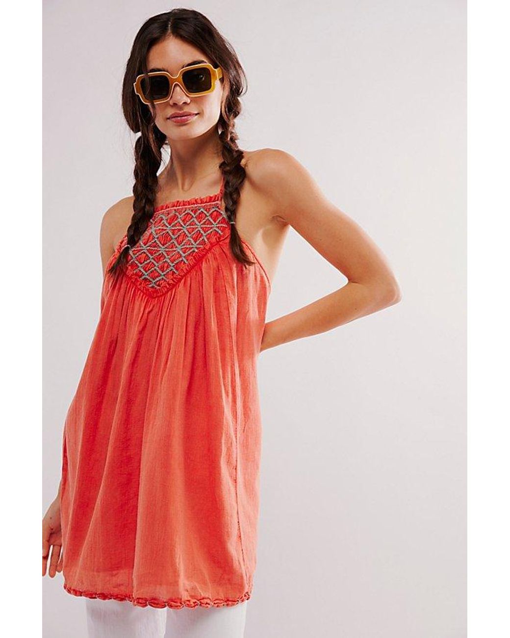 Free People Crystal Cove Smocked Mini Dress in Red | Lyst
