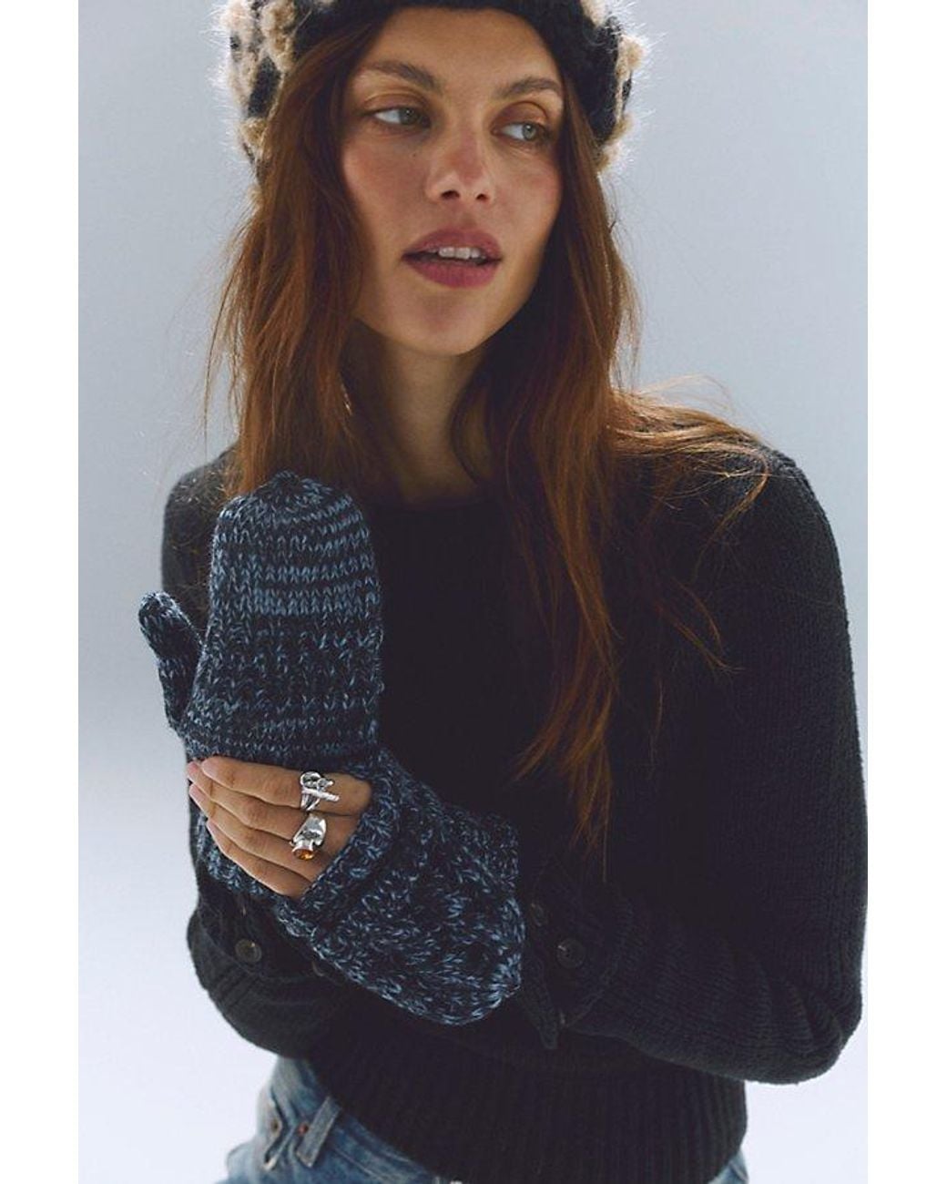 Free People Blue Marl It Pop Top Mittens