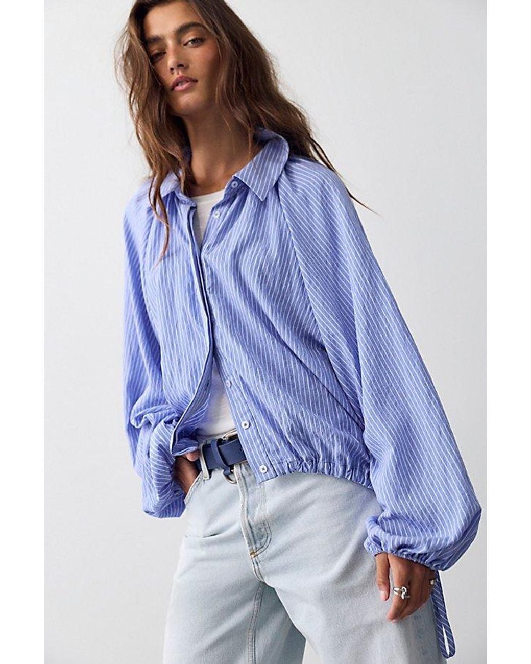 Free People Blue My Bubble Button Down Top