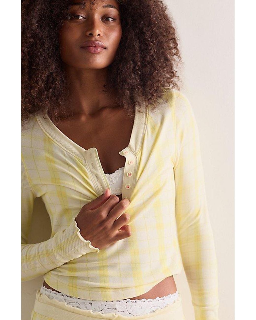 Intimately By Free People Natural Dream State Printed Henley Top By