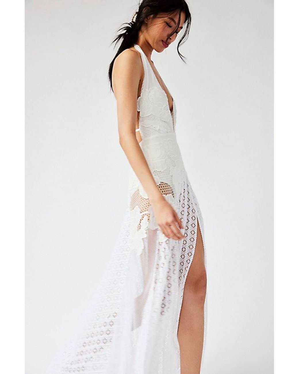 chinese dress ladies Celeste Ruched Lace Panel Maxi Dress – House of Fleur main image 0