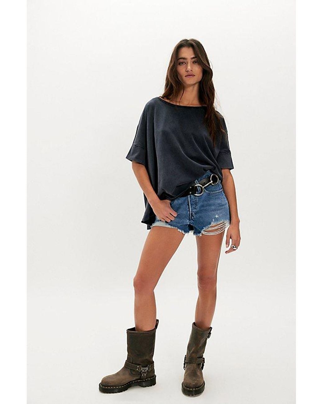 Free People Black Rex Oversized Cotton Tee