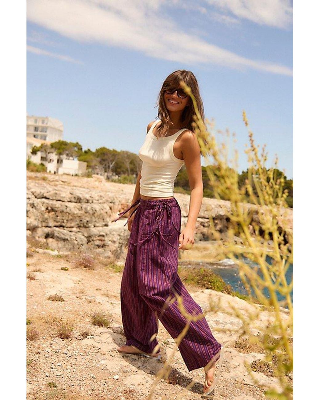 Free People Sun Dazed Cotton-Linen Striped Pants | Lyst