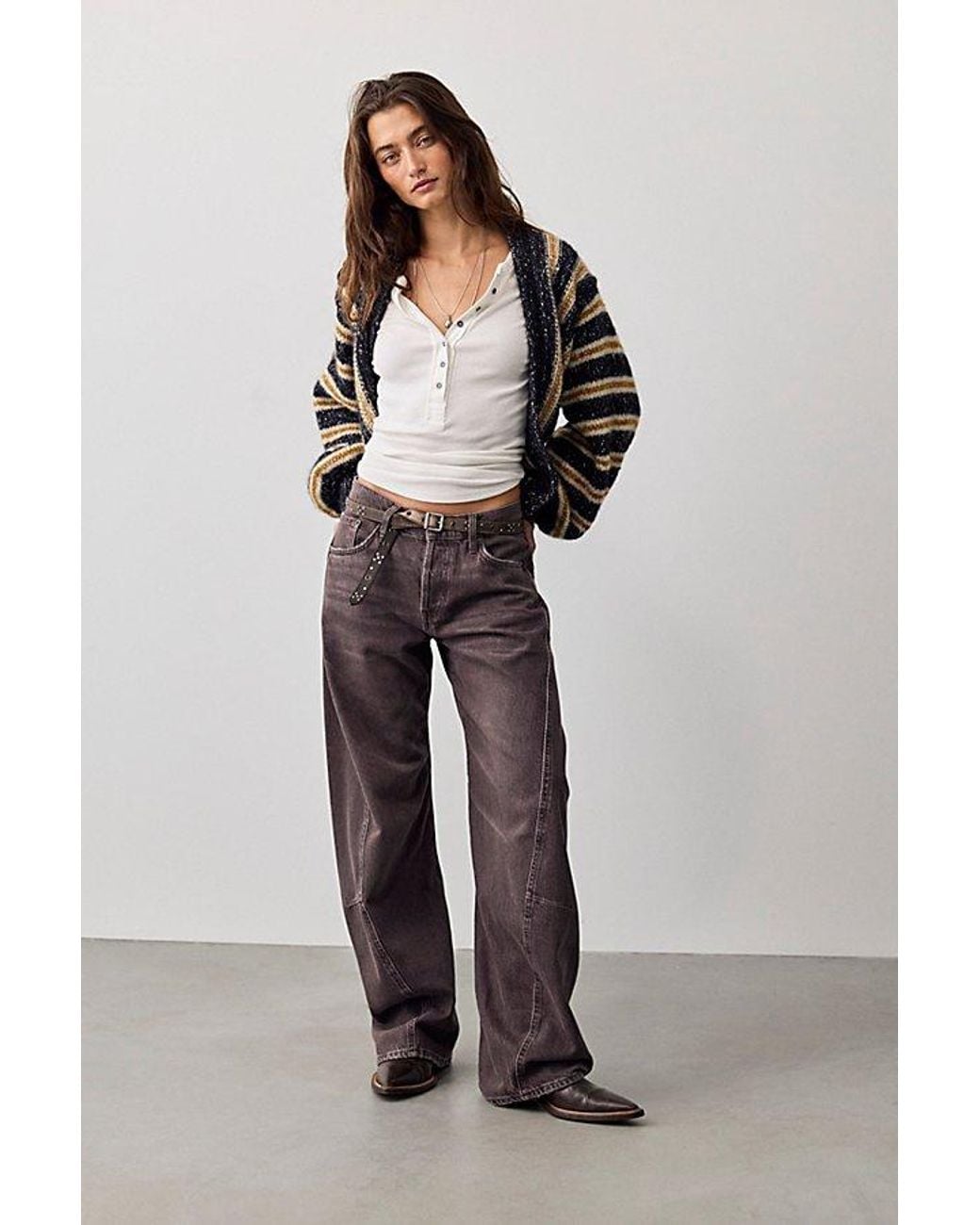 Free People Brown Fable Yarn-Dyed Twisted Jeans