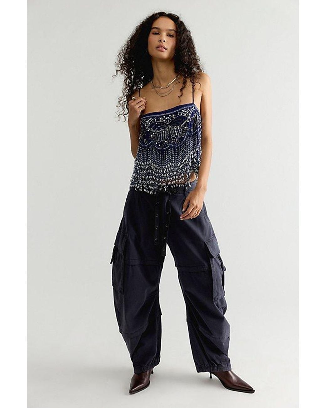 Free People Blue Night Moves Fringe Top
