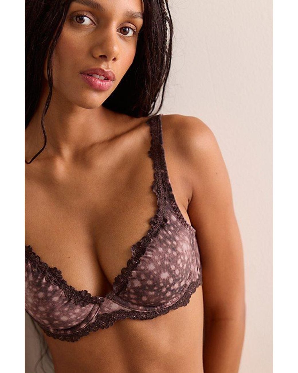 Intimately By Free People Brown Charlie Lace Printed Microfiber Plunge Underwire Bra By