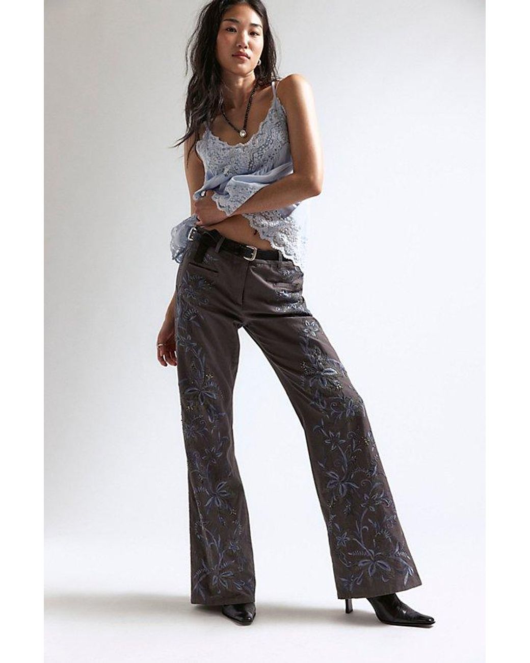 Free People Gray Taylen Embellished Flare Pants
