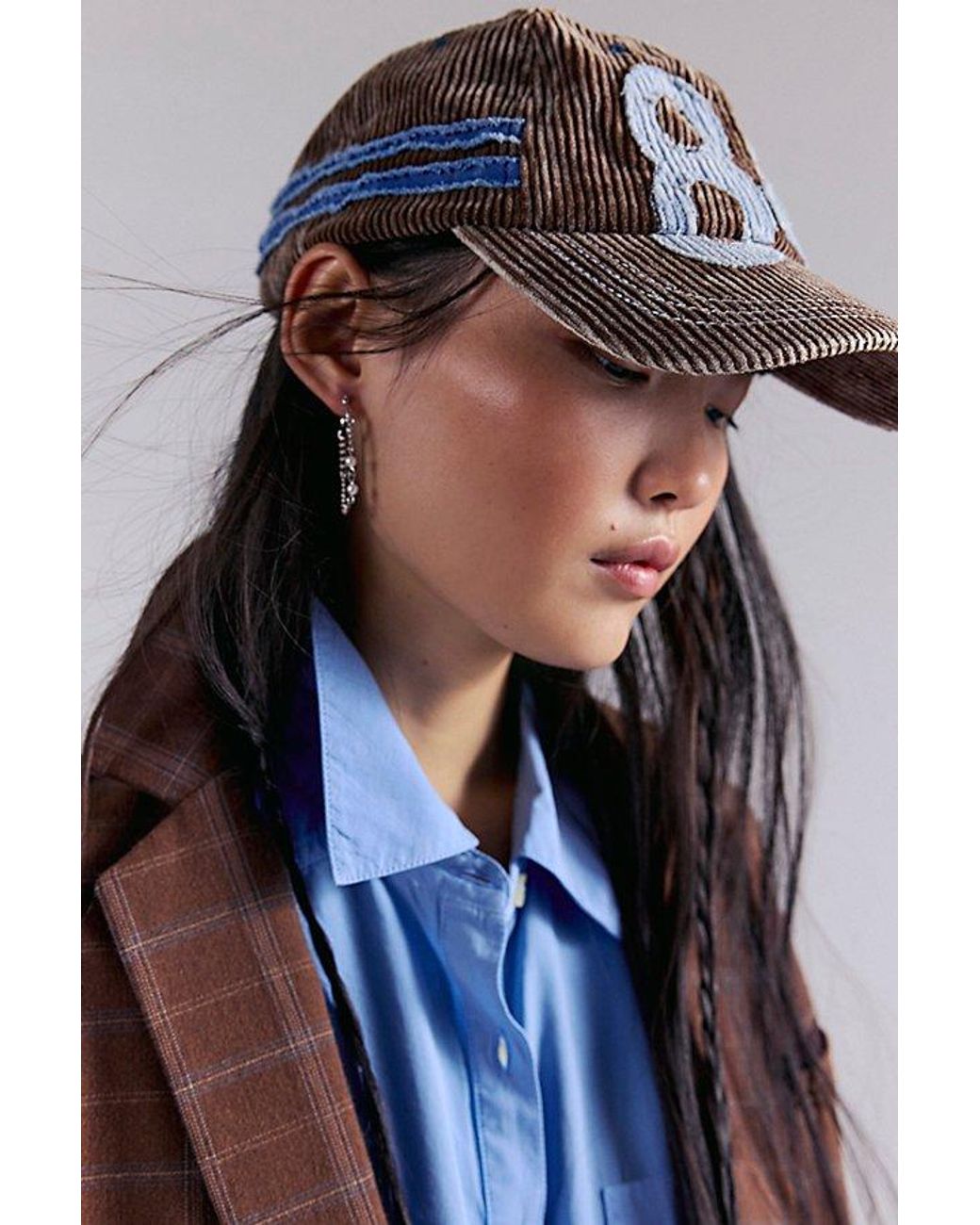 Free People Hollie Varaity Ivory & Brown Corduroy Baseball Cap with \'84\' Patch Free People Hollie Varsity Baseball Hat in Brown | Lyst main image 2