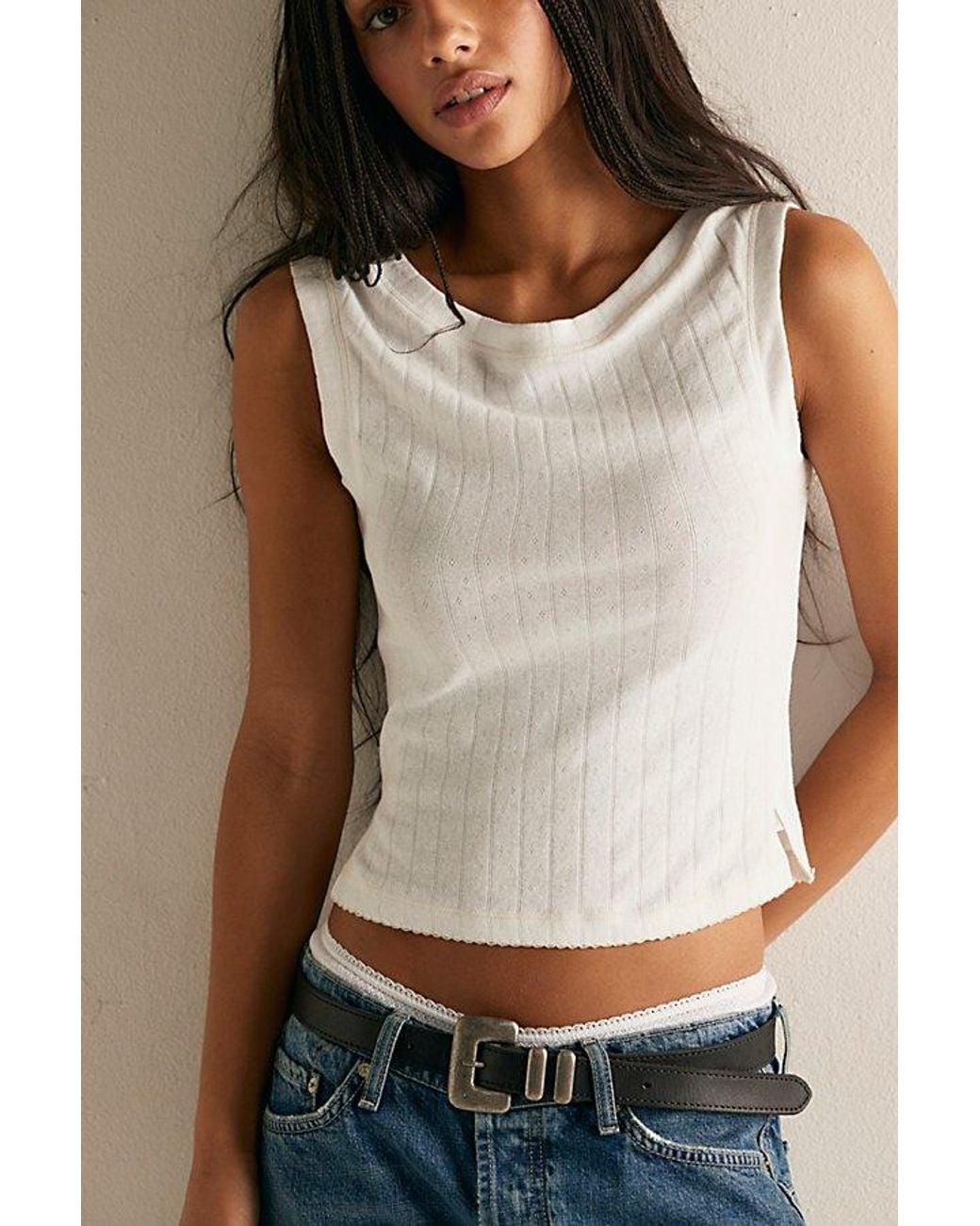 Intimately By Free People Brown End Game Pointelle Muscle Tank Top By
