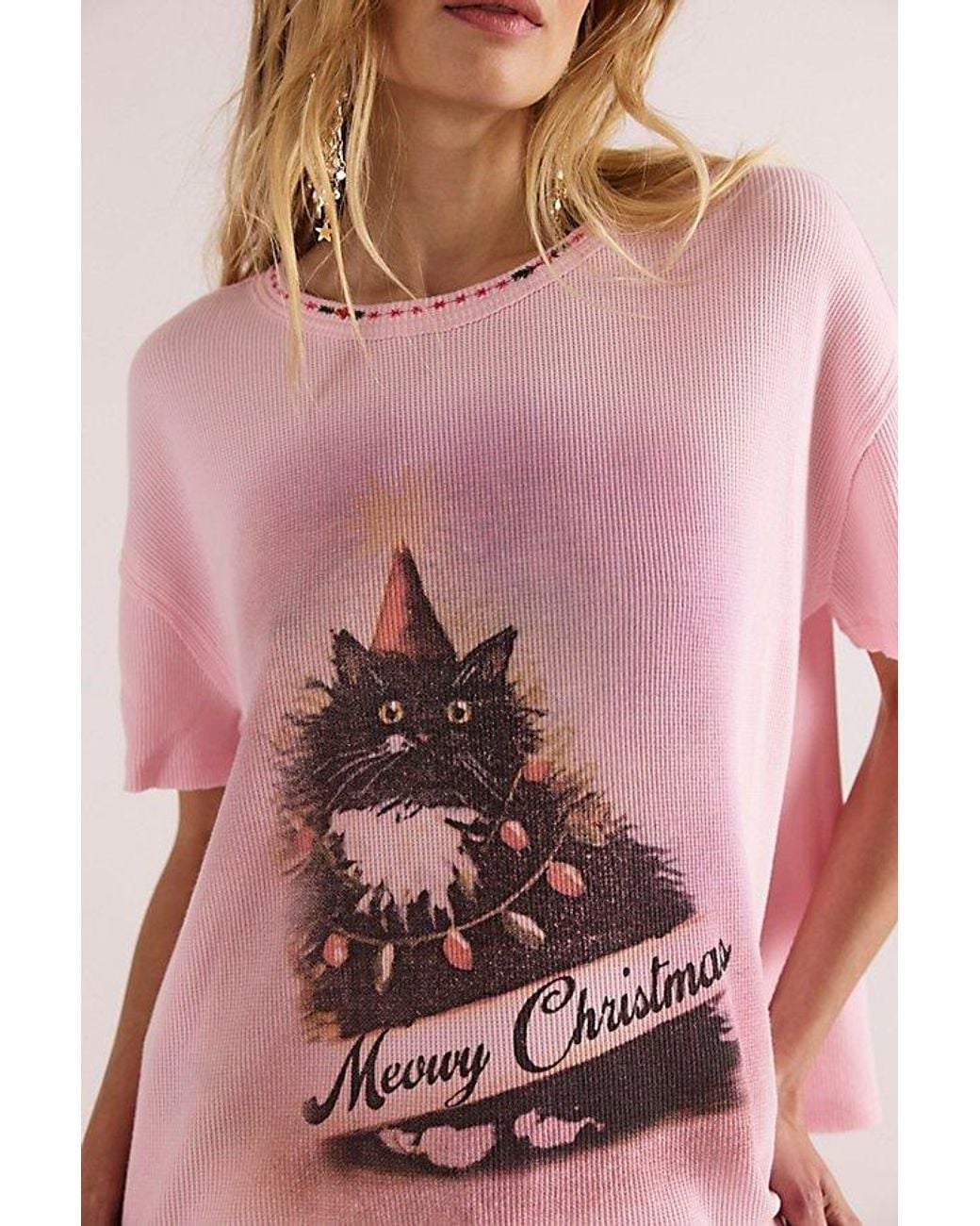 Free People Pink Merry Meowy Tee