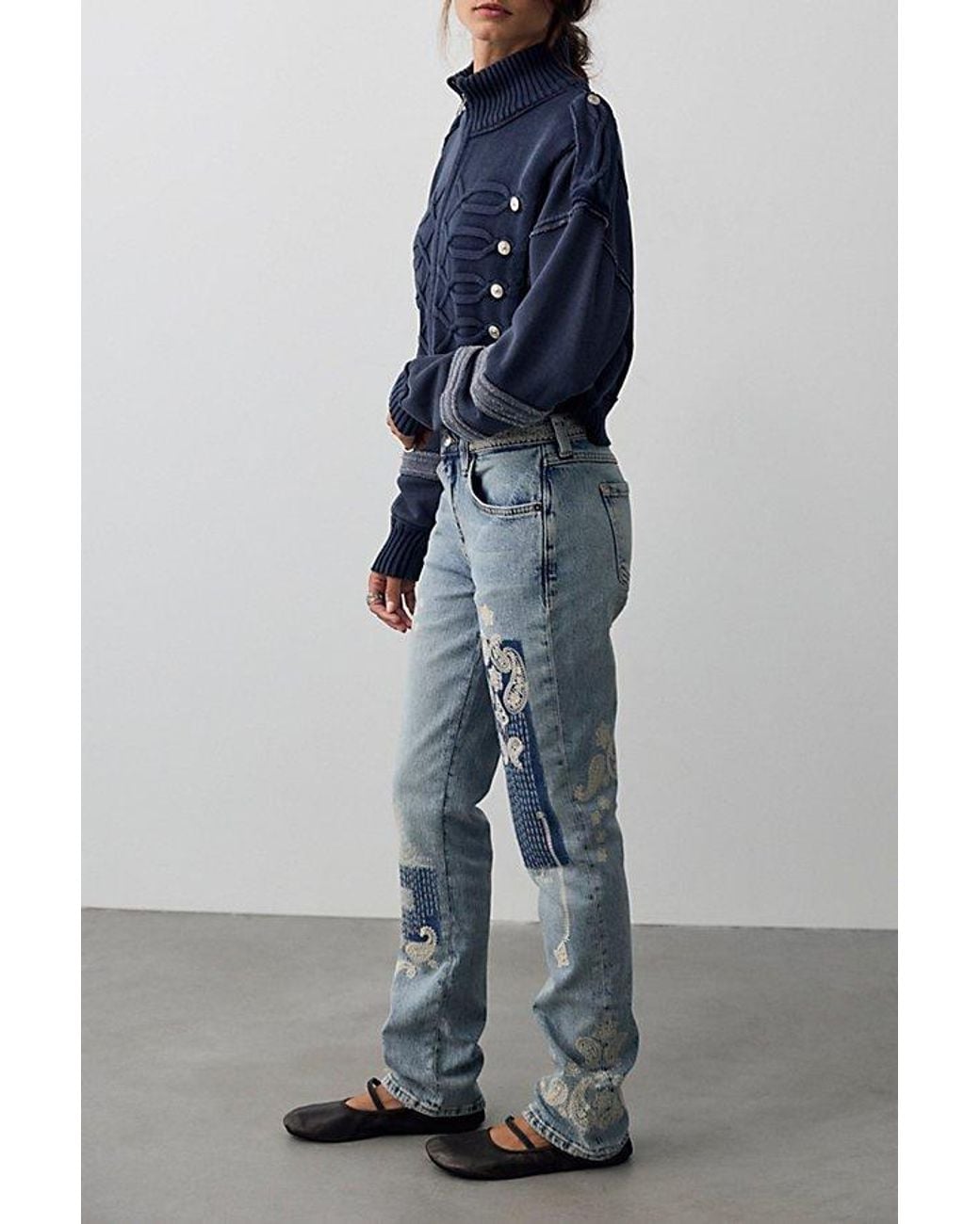 Free People Blue Nash Embroidered Jeans