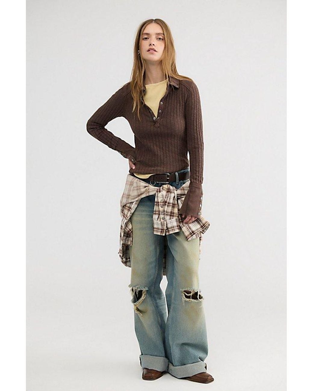 Free People Brown Surplus Cuff Top
